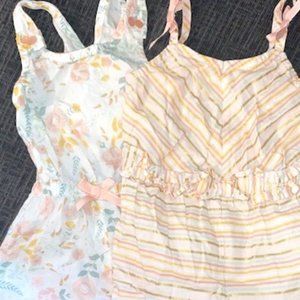 Maggie & Zoe Toddler Girl Set Of Two Rompers Pink Floral Pink and Gold Striped